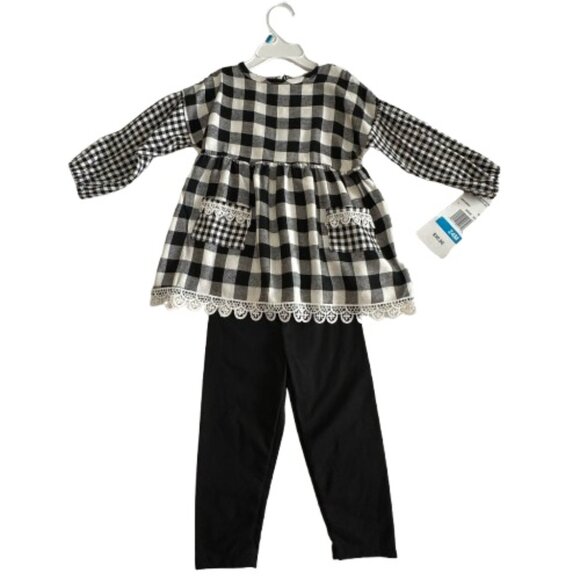 Rare Editions Baby Girl 24M 2 Peace Set Black And White: Plaid Dress & Leggings - Picture 1 of 15